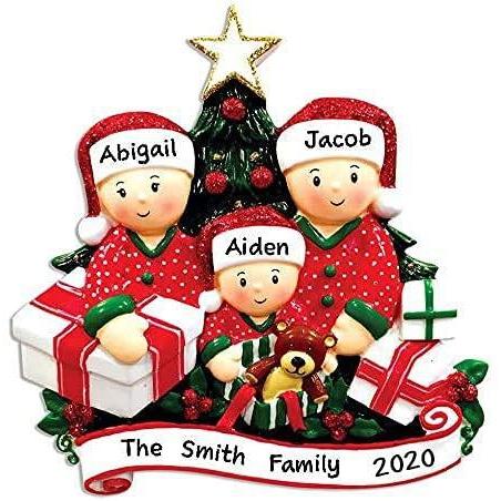 Opening Present Family Pajamas Personalized Ornament (Family of 3)