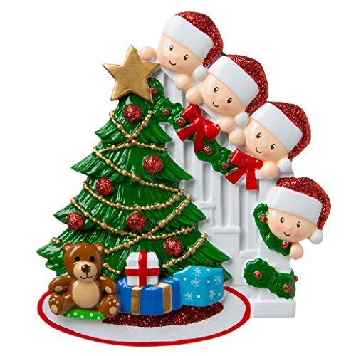 Peeking Family Personalized Ornament (Family of 4)