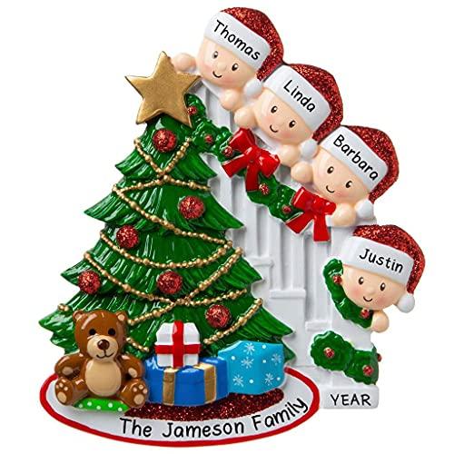 Peeking Family Personalized Ornament (Family of 4)
