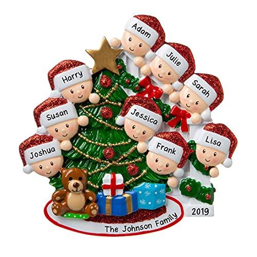 Peeking Family of 9 Christmas Ornament
