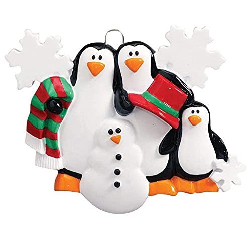 Penguins Making Snowman Personalized Ornament (Family of 3)