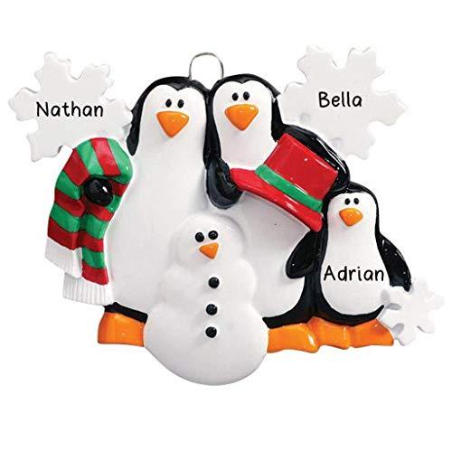 Penguins Making Snowman Personalized Ornament (Family of 3)