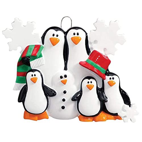 Penguins Making Snowman Personalized Ornament (Family of 5)