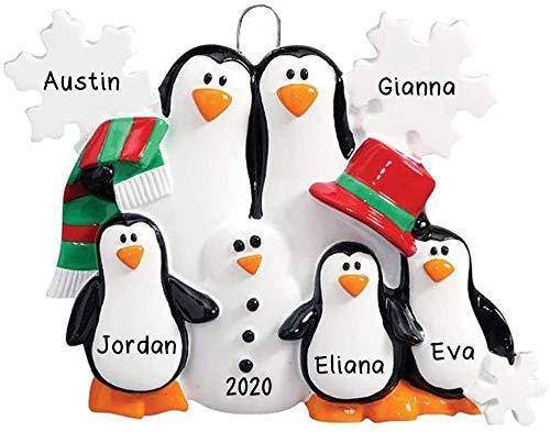 Penguins Making Snowman Personalized Ornament (Family of 5)