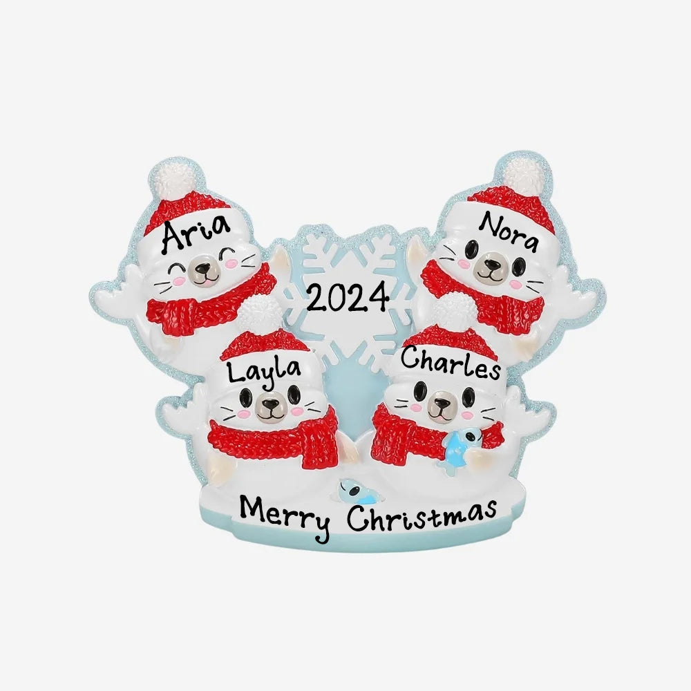 Personalized Arctic Seal Christmas Ornament (Family of 4)