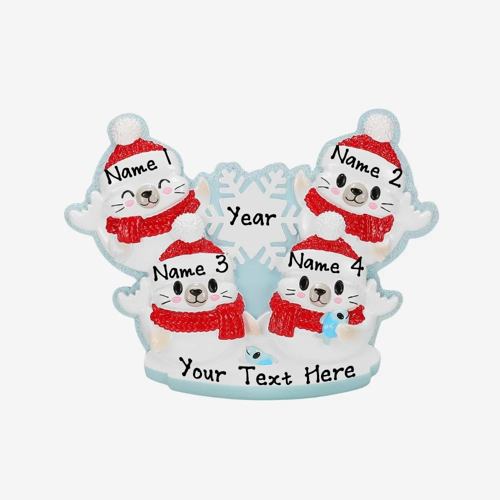Personalized Arctic Seal Christmas Ornament (Family of 4)
