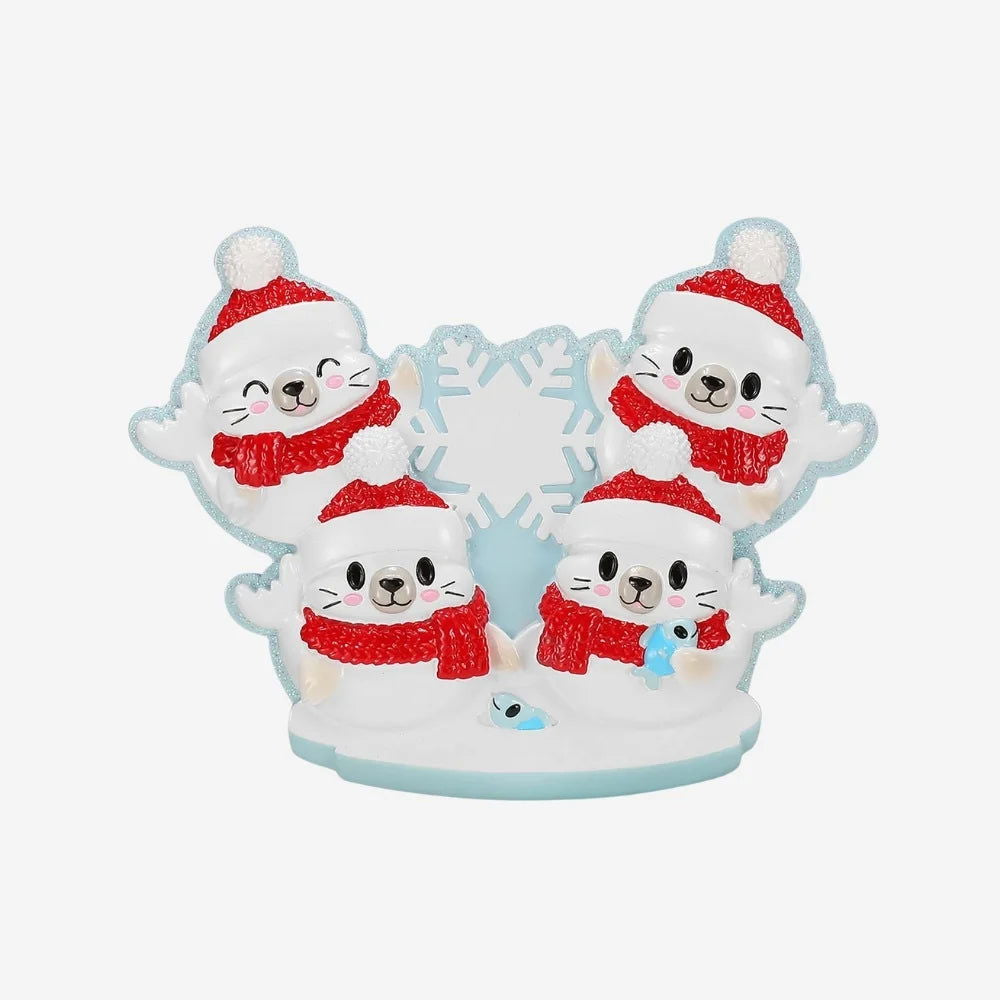 Personalized Arctic Seal Christmas Ornament (Family of 4)