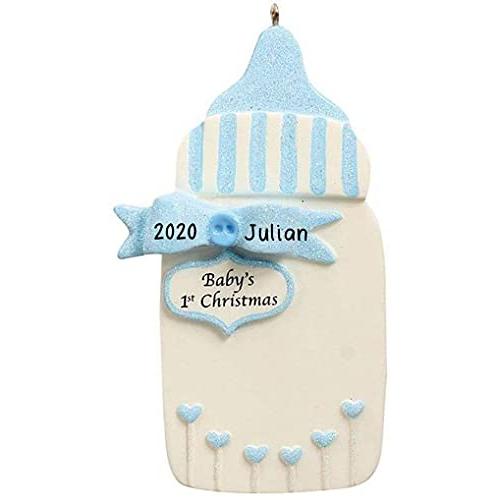 Personalized Baby Bottle Ornament (Blue)
