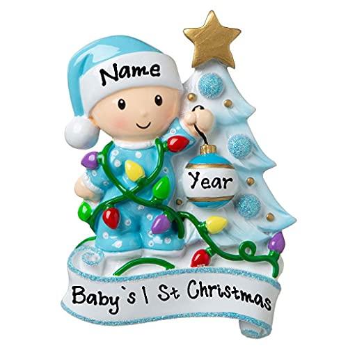 Personalized Baby Decorating Christmas Lights Ornament (Blue) Default Title