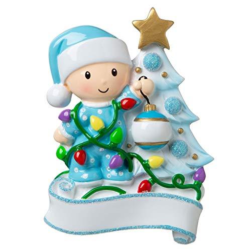 Personalized Baby Decorating Christmas Lights Ornament (Blue)