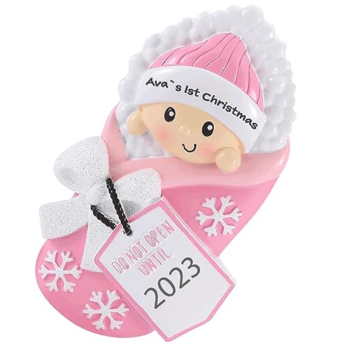 Personalized Baby`s First Christmas Ornament (Pink)