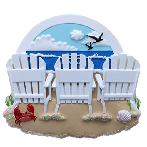 Personalized Beach Chairs Family Christmas Ornament (Beach Chairs Family of 3)