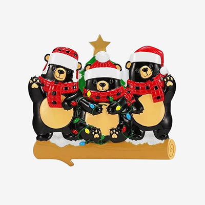 Personalized Bears with Scarf & Santa Hat Christmas Ornament (Family of 3)