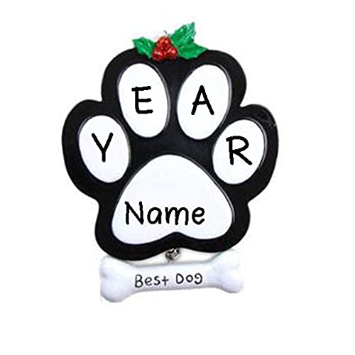 Personalized Black Dog Paw Ornament - Holiday Decor