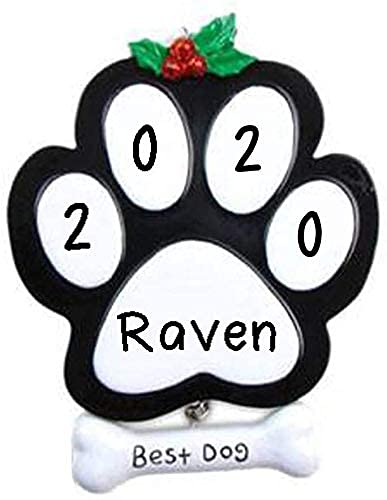 Personalized Black Dog Paw Ornament - Holiday Decor