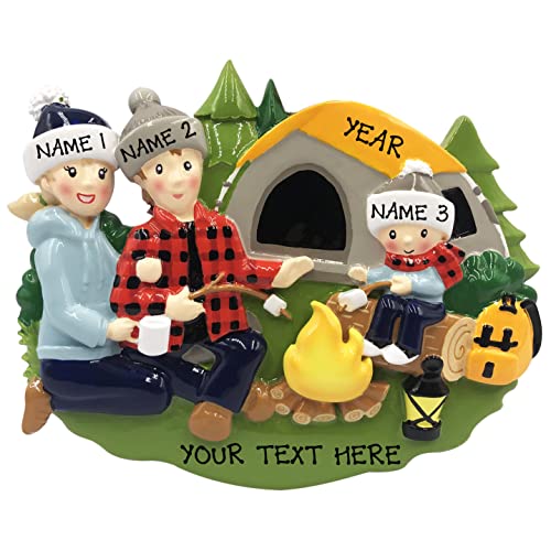 Personalized Camp Fire Family of 3 Christmas Ornament