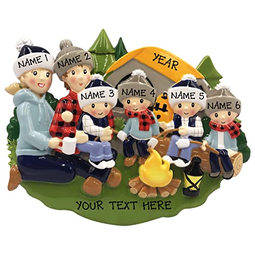 Personalized Camp Fire Family of 6 Christmas Ornament