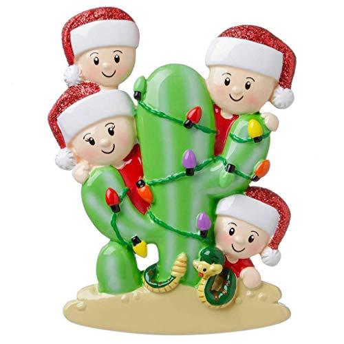 Personalized Christmas Cactus Ornament (Family of 4)