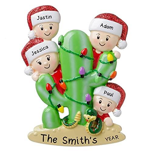 Personalized Christmas Cactus Ornament (Family of 4)