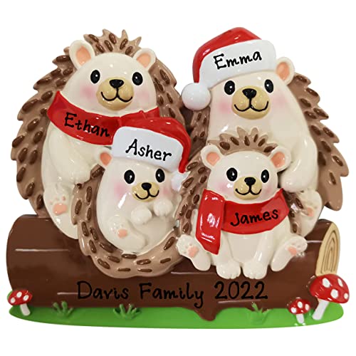 Personalized Christmas Ornament Hedgehog Family of 4