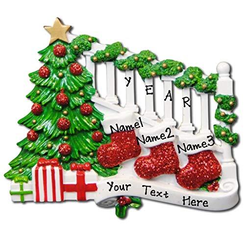 Personalized Family Ornament Bannister with Stocking (Family of 3)