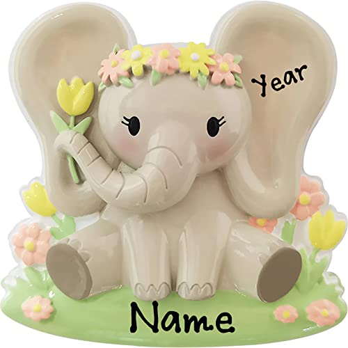 Personalized Girl Baby Elephant Christmas Tree Hanging Ornament