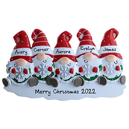 Personalized Gnomes Family of 5 Christmas Ornament