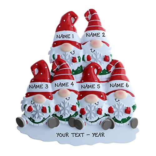 Personalized Gnomes Family of 6 Christmas Tree Ornament