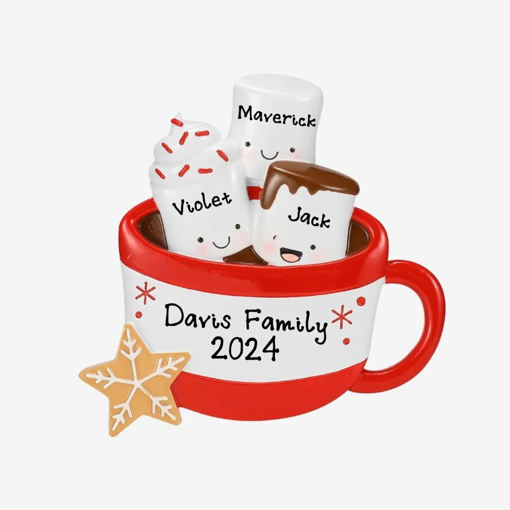 Personalized Hot Cocoa Christmas Ornament (Family of 3)