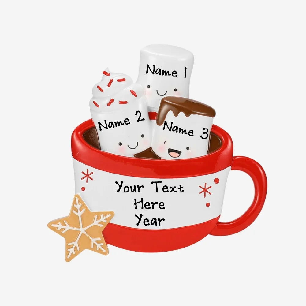 Personalized Hot Cocoa Christmas Ornament (Family of 3)