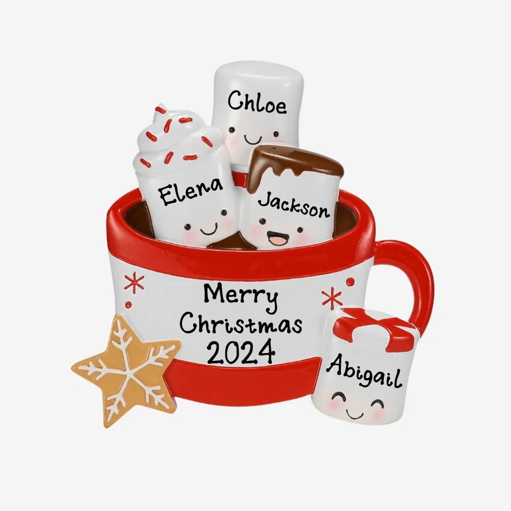 Personalized Hot Cocoa Christmas Ornament (Family of 4)