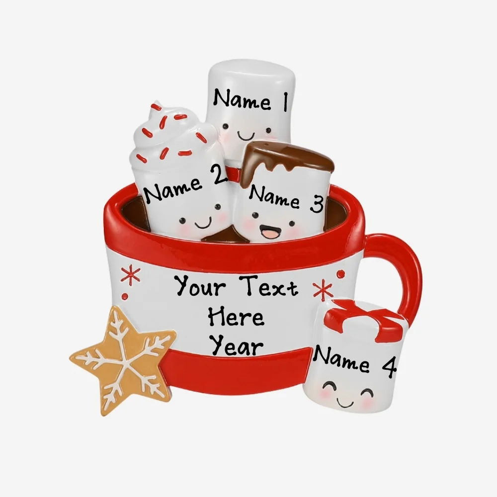 Personalized Hot Cocoa Christmas Ornament (Family of 4)