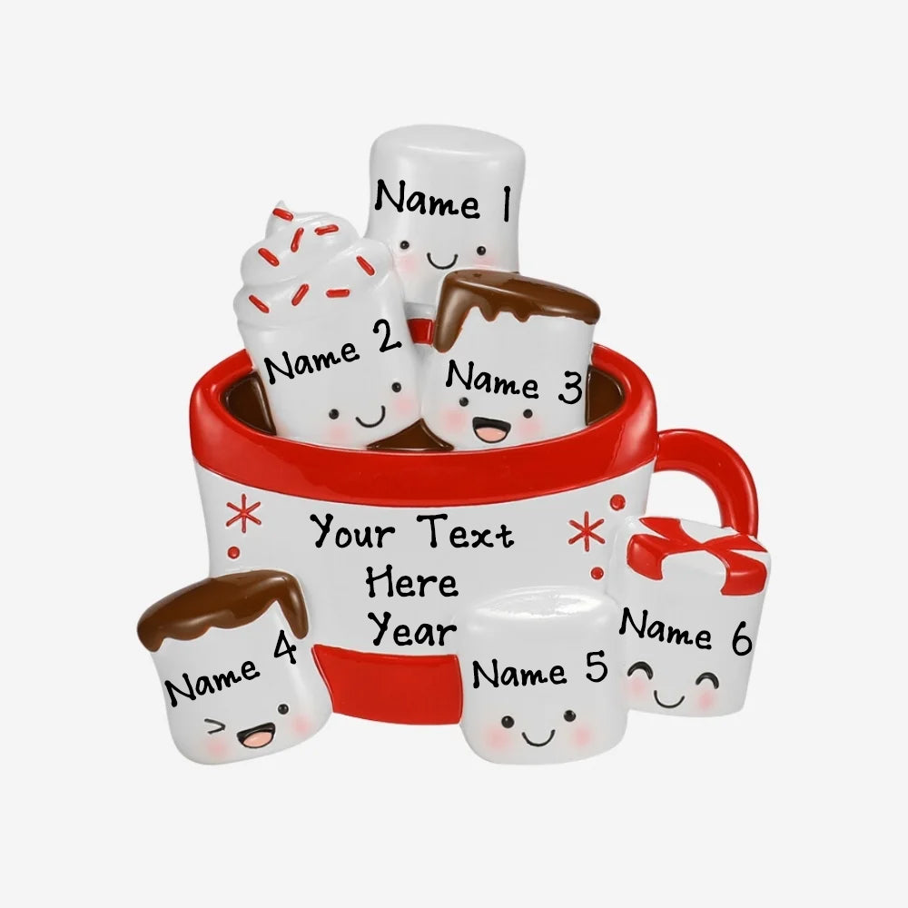 Personalized Hot Cocoa Christmas Ornament (Family of 6)