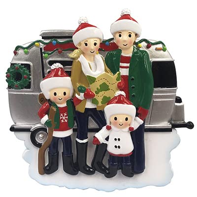 Personalized Motor Home Vacation RV Family of 4 Christmas Tree Ornament