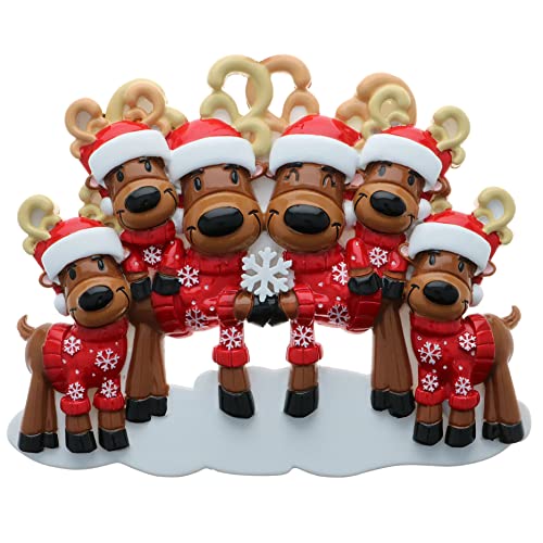Personalized Mr. & Mrs. Reindeer Family Ornament (Family of 6)
