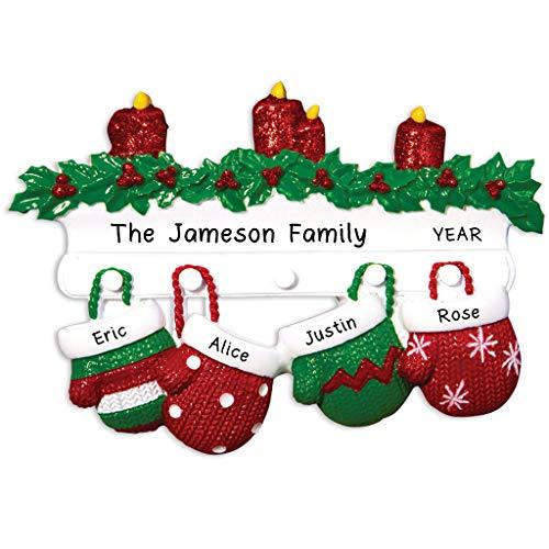 Personalized Red Green Mitten Family of 4 Ornament Default Title