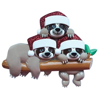 Personalized Sloth Family of 3 Christmas Ornament