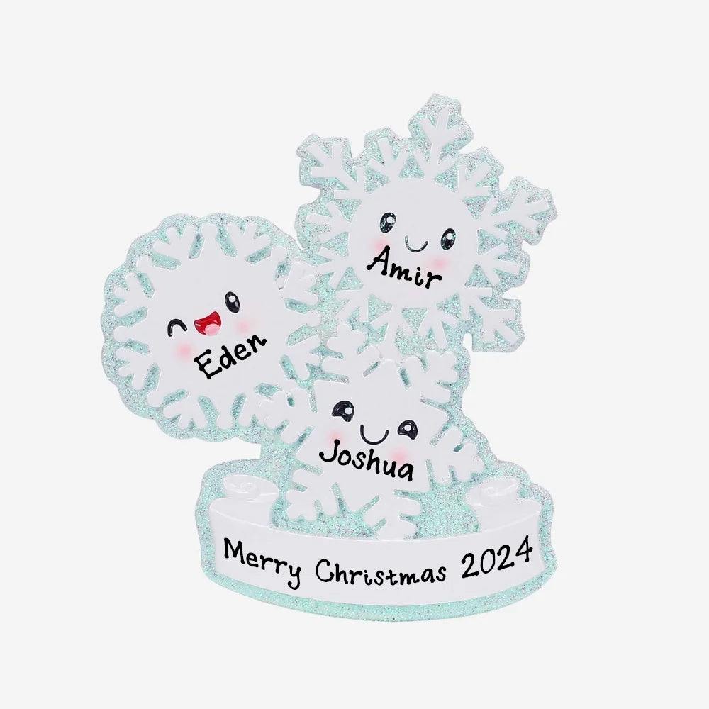 Personalized Snowflake Christmas Ornament (Family of 3)