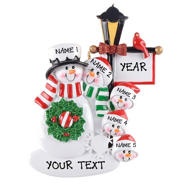 Personalized Snowman Family Christmas Ornaments - (Family of 5)