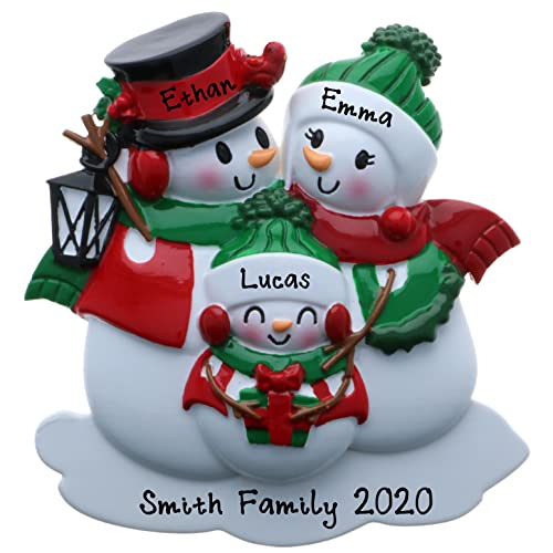 Personalized Snowman Family of 3 Christmas Ornament