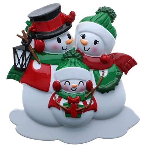 Personalized Snowman Family of 3 Christmas Ornament