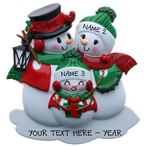 Personalized Snowman Family of 3 Christmas Ornament