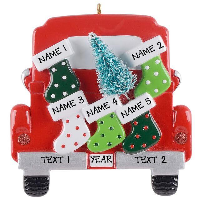 Personalized Vintage Red Truck Christmas Ornaments - Family of 5