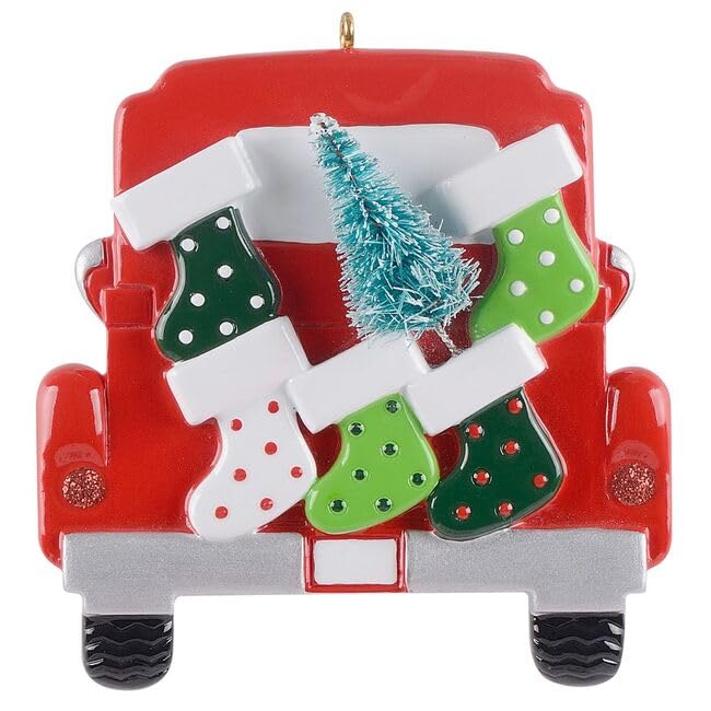 Personalized Vintage Red Truck Christmas Ornaments - Family of 5