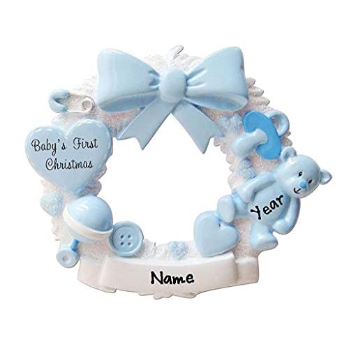 Personalized Wreath Baby`s First Christmas (Blue) Default Title