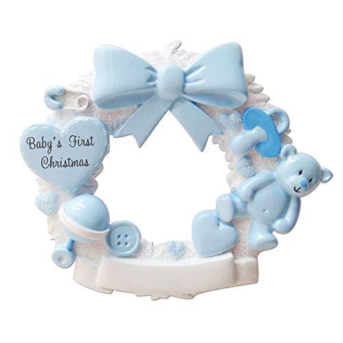 Personalized Wreath Baby`s First Christmas (Blue)