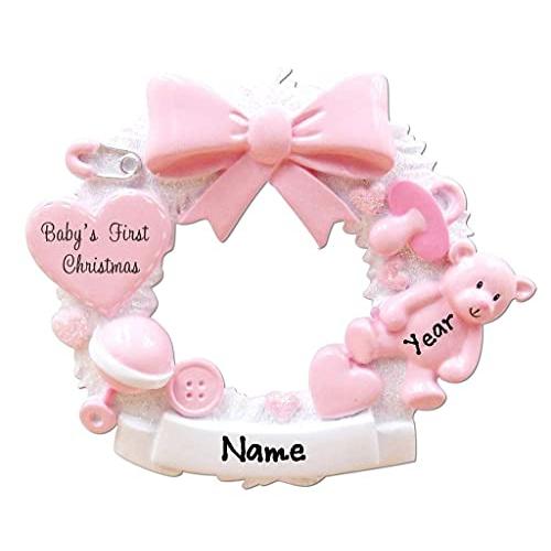 Personalized Wreath Baby`s First Christmas (Pink) Default Title