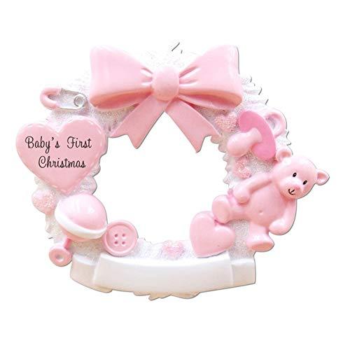 Personalized Wreath Baby`s First Christmas (Pink)