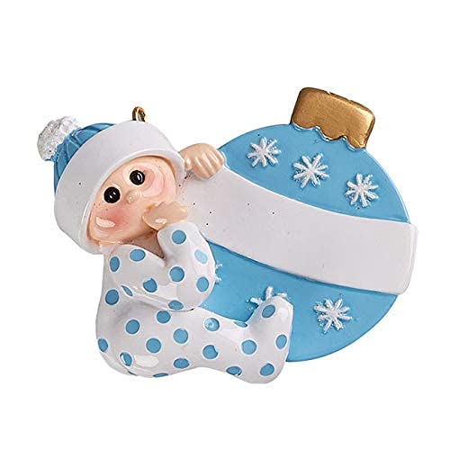 Personalized baby's 1st Christmas Ornament 2022 (Blue Ball)