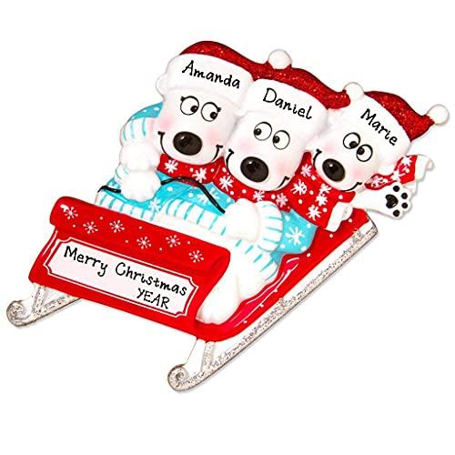 Polar Bears on Sled Sleigh Family Personalized Ornament (Family of 3) Default Title